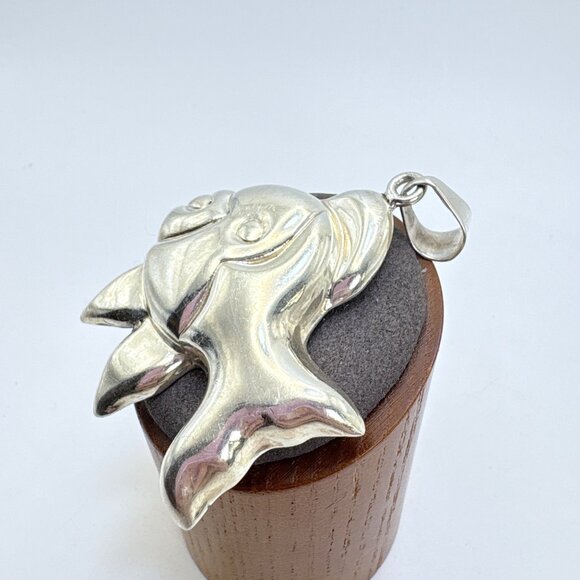 VTG Solid Sterling Silver 925 Whimsical Puffed Fish Pendant Size 2.5" Length - Picture 5 of 10